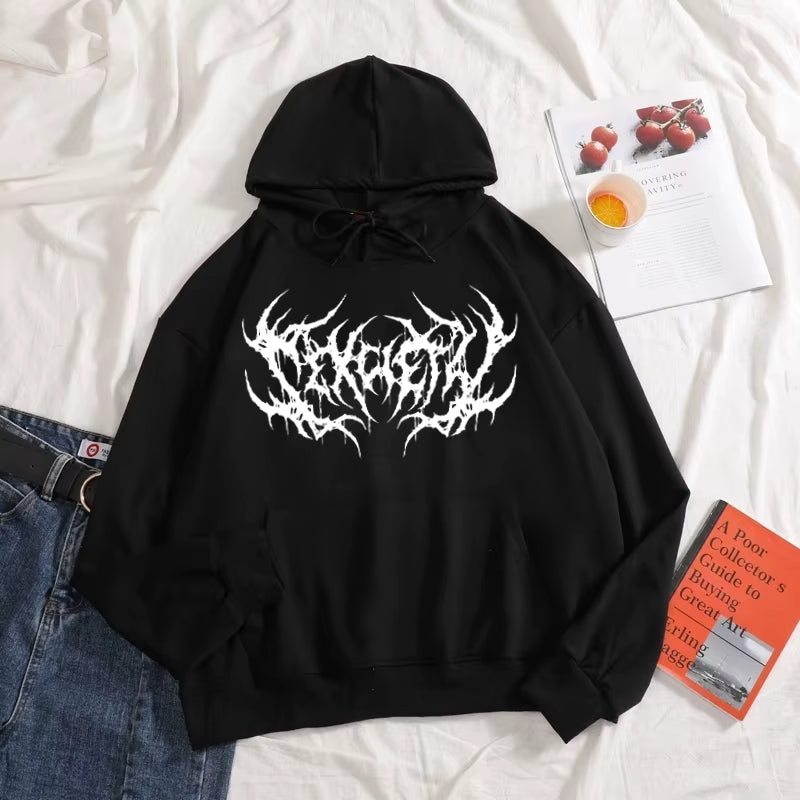 Y2K New Women Pullovers Hoodies D Kpop Sweatshirts Harajuku Tops Tees Black Dropshipping Gothic Black Print Streetwear Clothes