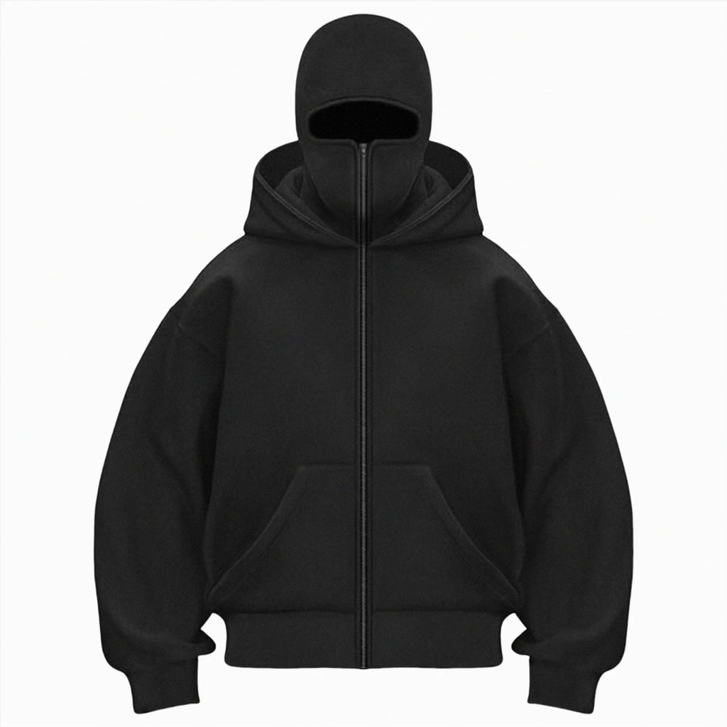 Balaclava Hoodie Zippe, Double Hooded Zip Jacket, Built-In Eye Mask, Full Zip Hooded Sweatshirt, Unisex