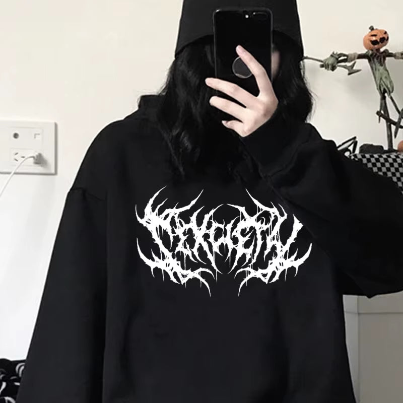 Y2K New Women Pullovers Hoodies D Kpop Sweatshirts Harajuku Tops Tees Black Dropshipping Gothic Black Print Streetwear Clothes