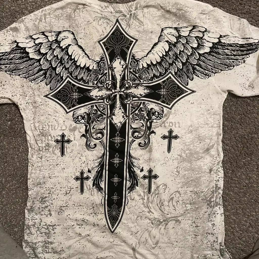 Affliction Bestseller Y2K Gothic Men T Shirt Skull Cross Bones Dark Aesthetic Men Retro Streetwear Trendy Street Oversized Tops