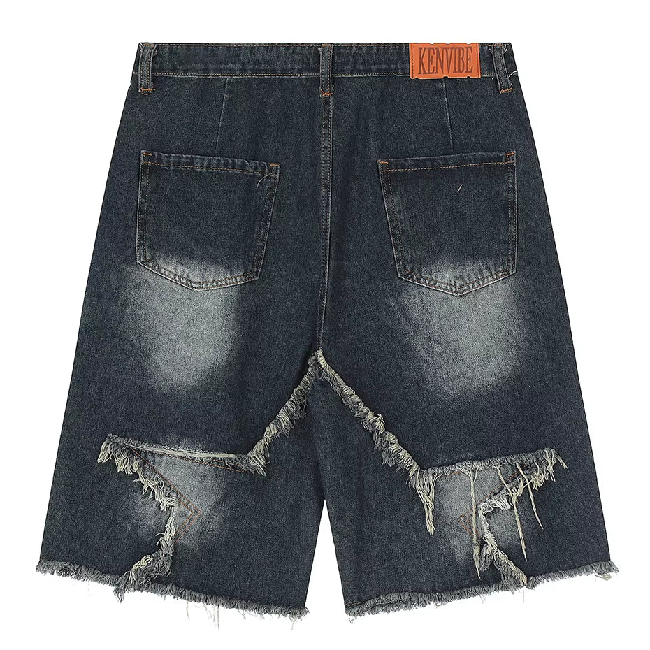 Vintage Tassel Star Denim Shorts Splicing Loose Jeans Shorts 2026 Men Hip Hop Streetwear Harajuku Y2K Shorts Summer