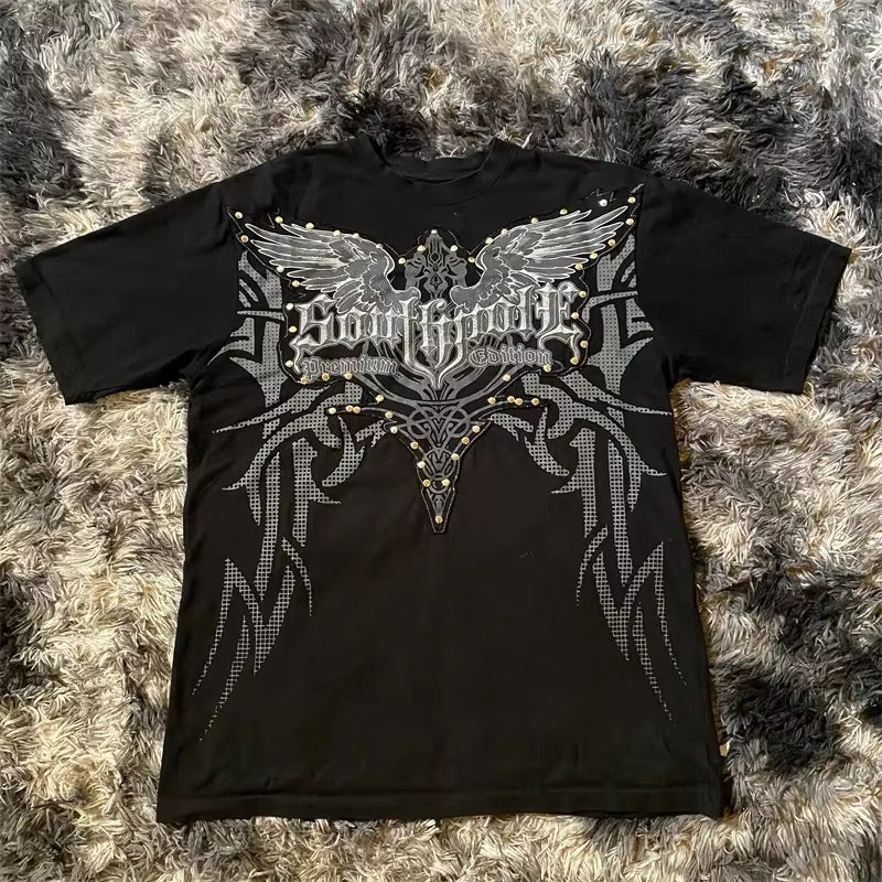 Affliction Bestseller Y2K Gothic Men T Shirt Skull Cross Bones Dark Aesthetic Men Retro Streetwear Trendy Street Oversized Tops